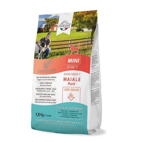 CB023/015 AEQUILIBRIAVET DOG MINI MAIALE - sertés 1,5KG Monoproteines Diétás teljes értékű táp táplálék intolerancia csökkentésére. Fehérjeforrás - sertés. 