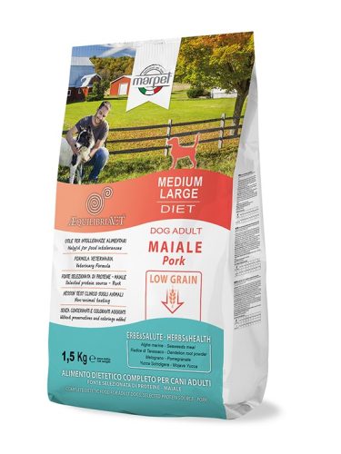 CB033/015 AEQUILIBRIAVET DOG MEDIUM MAIALE - sertés 1,5KG Monoproteines Diétás teljes értékű táp táplálék intolerancia csökkentésére. Fehérjeforrás - sertéshús. 